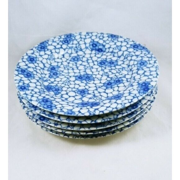 Set Of 4 Vintage Blue White Floral Crackle Glazed Ceramic Plates - Picture 2 of 10